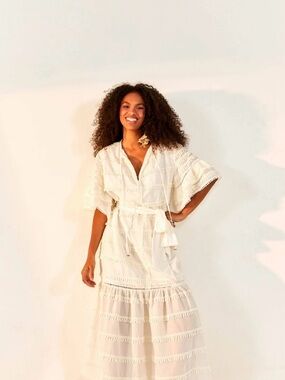 Off-white Embroidered Trim Maxi Dress
